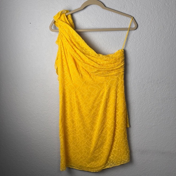 Badgley Mischka Mack + James Yellow One Shoulder Rosette Ruffle Evening Dress 10 - Picture 5 of 6